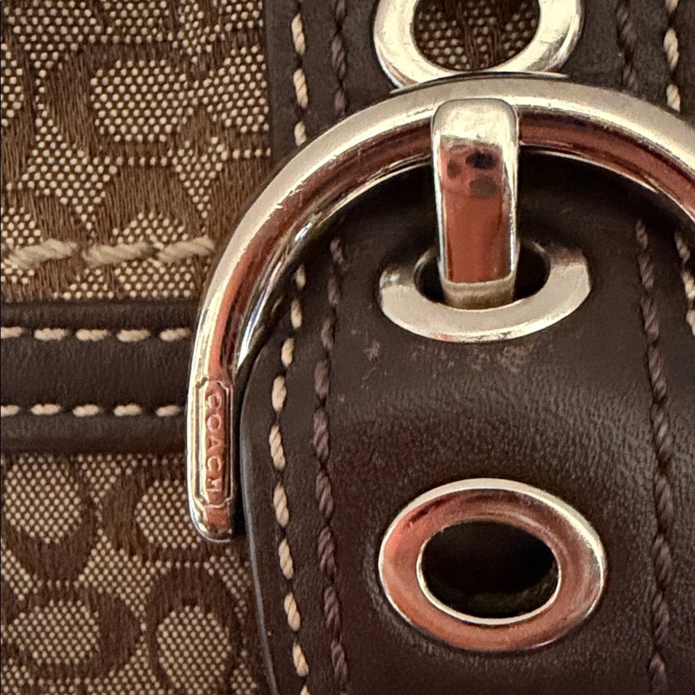 Coach Brown Signature Canvas Wristlet with Buckle Detail - Picture 2 of 4